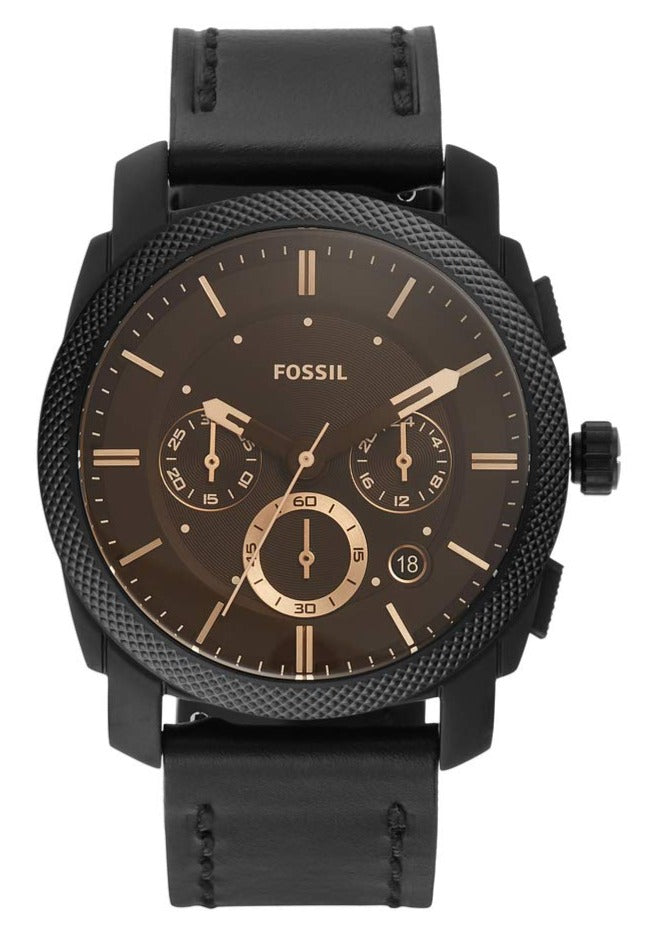  Shop Authentic Fossil Machine Chronograph Black Dial Black Leather Strap Watch for Men - FS5586 - Luxxuri