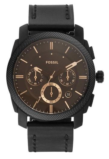  Shop Authentic Fossil Machine Chronograph Black Dial Black Leather Strap Watch for Men - FS5586 - Luxxuri
