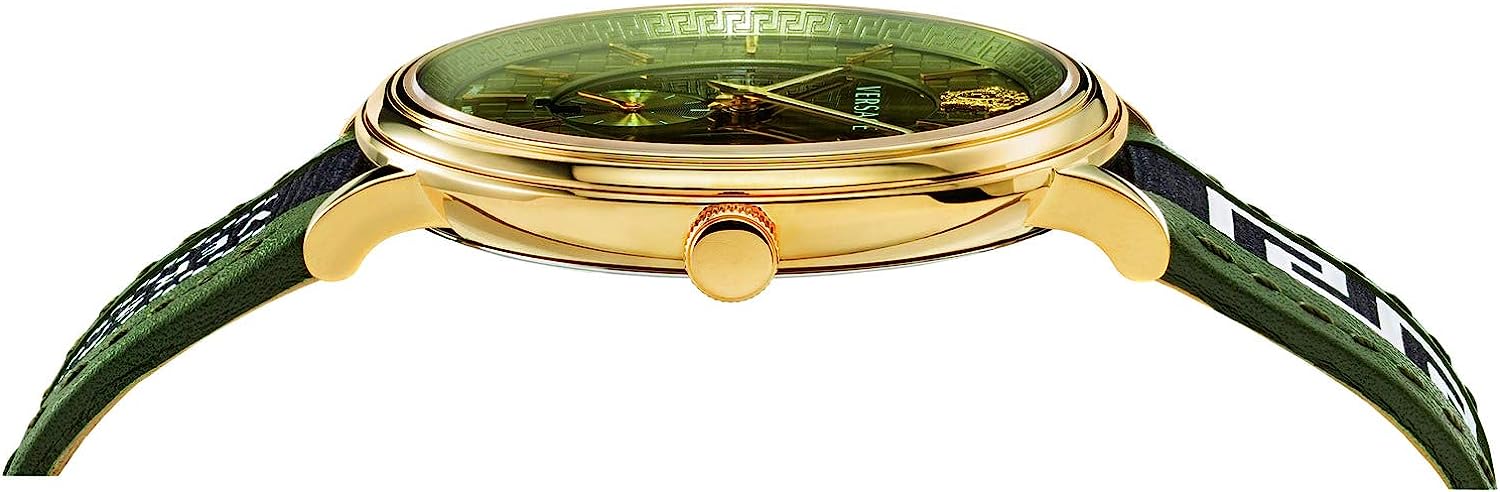  Shop Authentic Versace V-Circle Quartz Green Dial Green Leather Strap Watch for Men - VEBQ01519 - Luxxuri