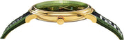  Shop Authentic Versace V-Circle Quartz Green Dial Green Leather Strap Watch for Men - VEBQ01519 - Luxxuri