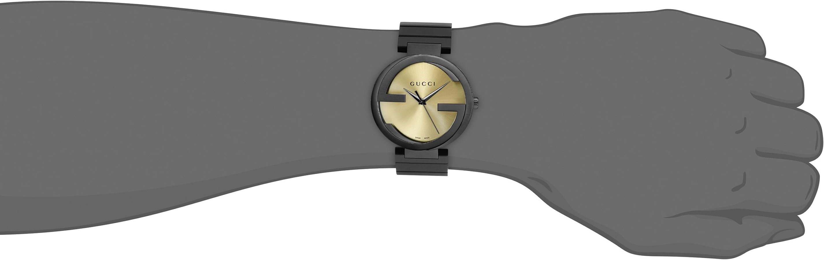  Shop Authentic Gucci Interlocking Grammy XL Gold Dial Black Steel Strap Watch for Men - YA133209 - Luxxuri