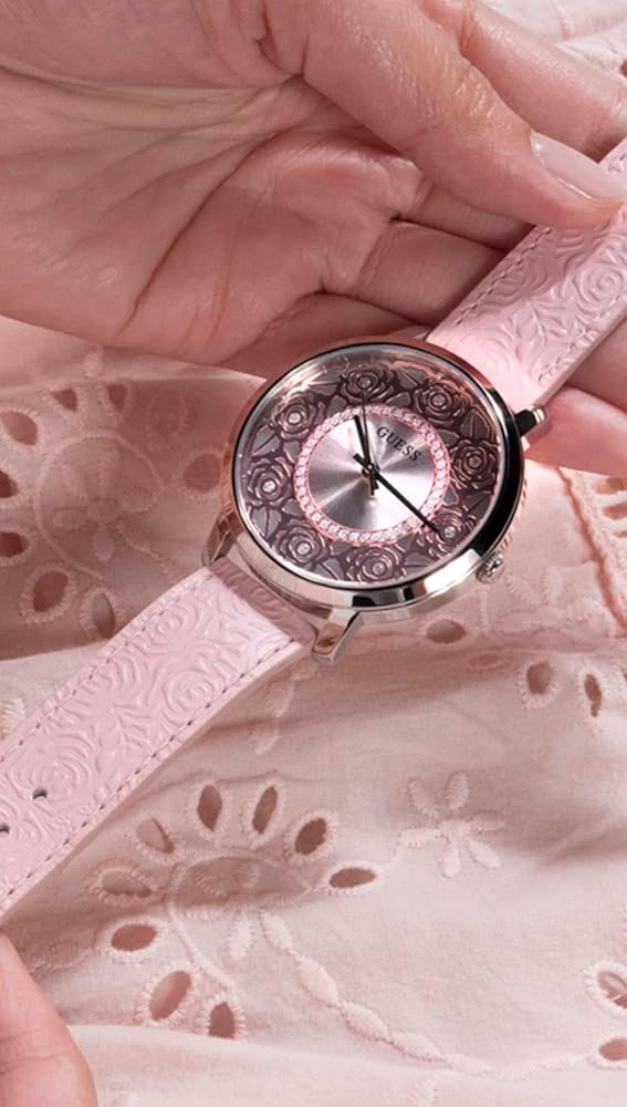  Shop Authentic Guess Dahlia Analog Silver Dial Pink Leather Strap Watch for Women - GW0529L1 - Luxxuri