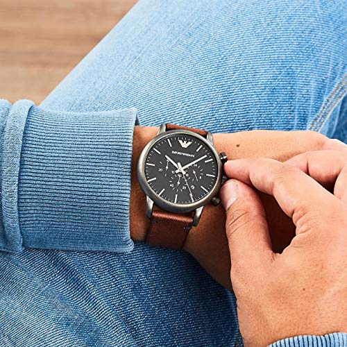  Shop Authentic Emporio Armani Classic Chronograph Black Dial Brown Leather Strap Watch For Men - AR1919 - Luxxuri