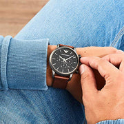  Shop Authentic Emporio Armani Classic Chronograph Black Dial Brown Leather Strap Watch For Men - AR1919 - Luxxuri