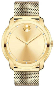  Shop Authentic Movado Bold Diamonds Gold Dial Gold Mesh Bracelet Watch For Men - 3600460 - Luxxuri