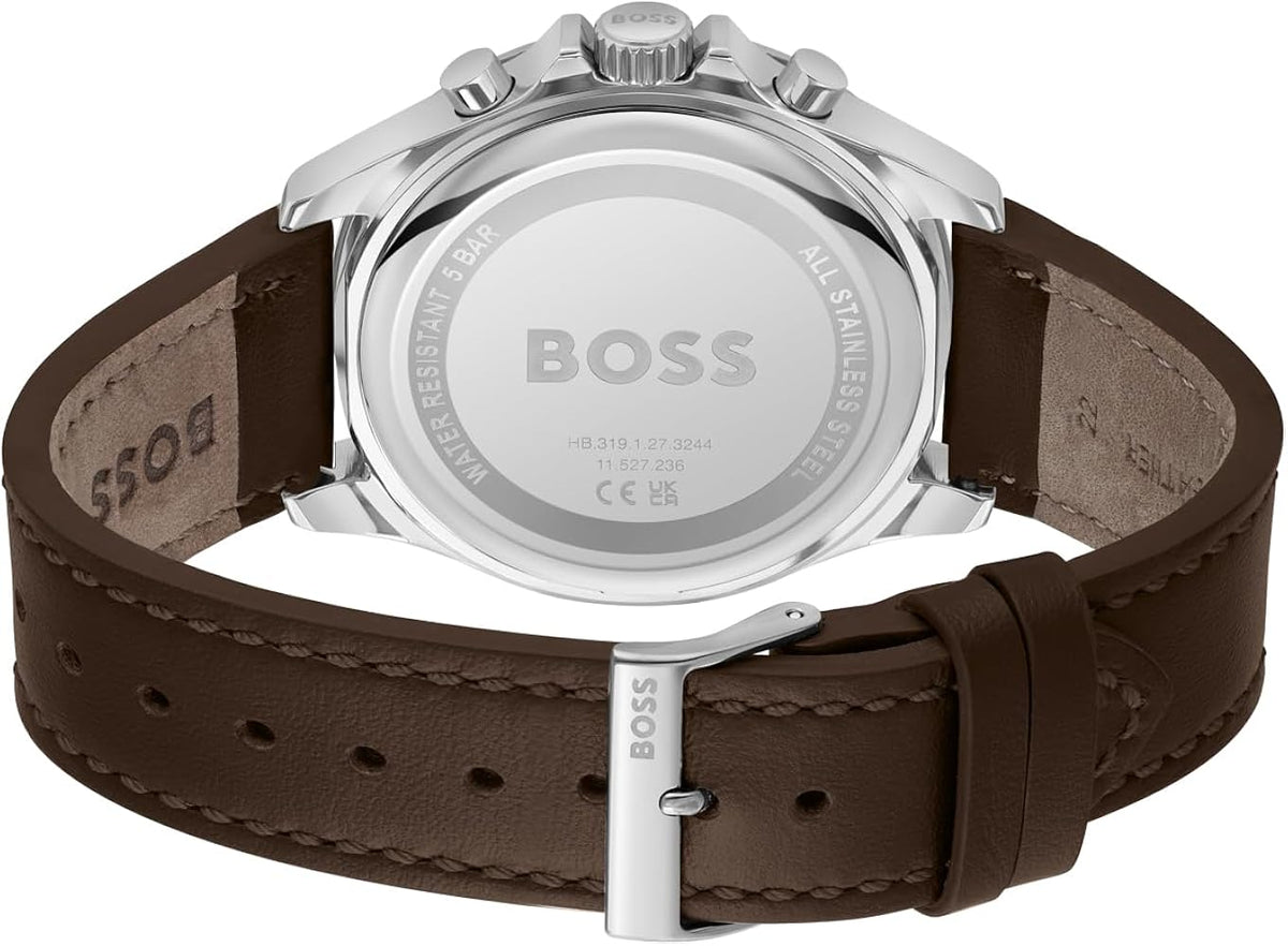  Shop Authentic Hugo Boss Troper Chronograph Green Dial Brown Leather Strap Watch For Men - 1514098 - Luxxuri