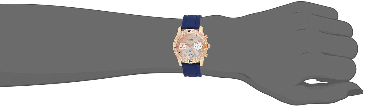  Shop Authentic Guess Confetti Diamonds Gold Dial Blue Rubber Strap Watch For Women - W1098L6 - Luxxuri
