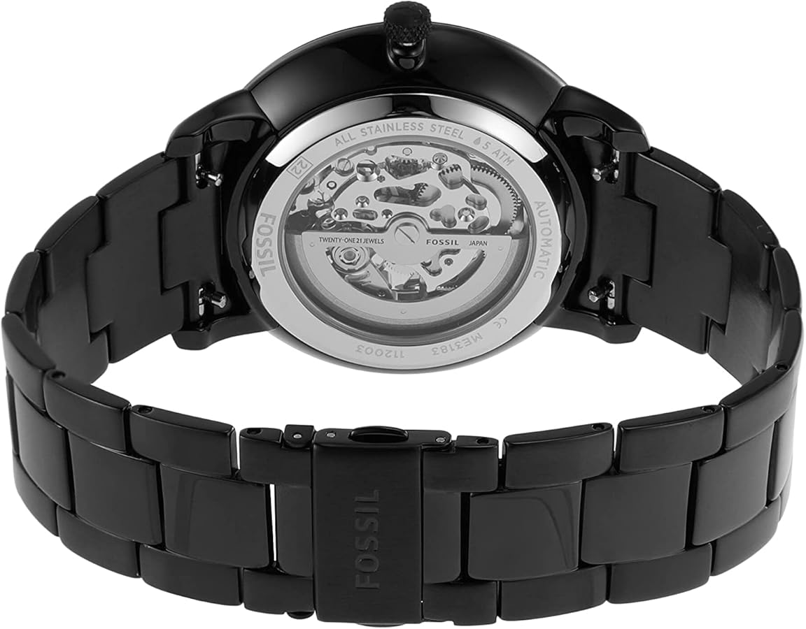  Shop Authentic Fossil Neutra Automatic Skeleton Black Dial Black Steel Strap Watch for Men - ME3183 - Luxxuri