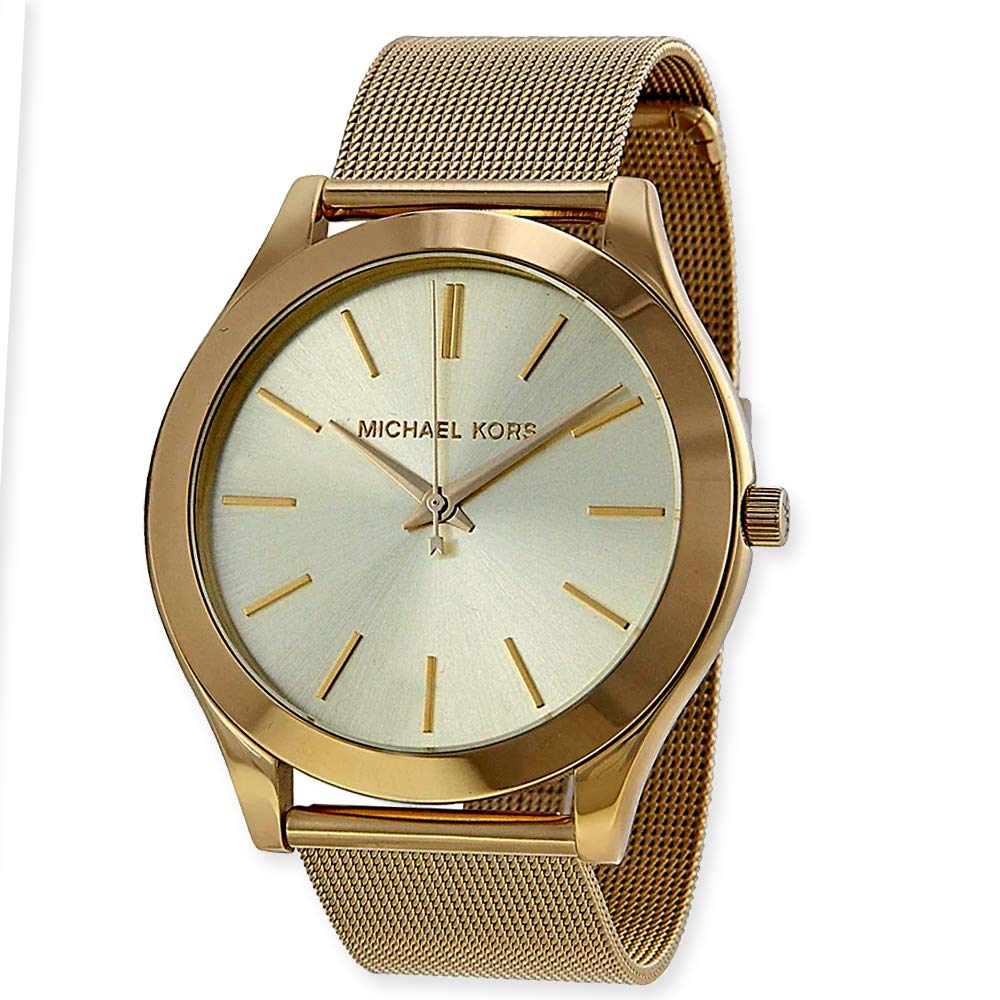  Shop Authentic Michael Kors Slim Runway Champagne Dial Gold Mesh Bracelet Watch for Women - MK3282 - Luxxuri