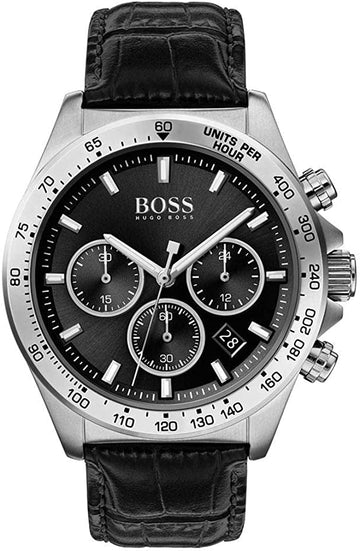  Shop Authentic Hugo Boss Hero Chronograph Black Dial Black Leather Strap Watch For Men - 1513752 - Luxxuri