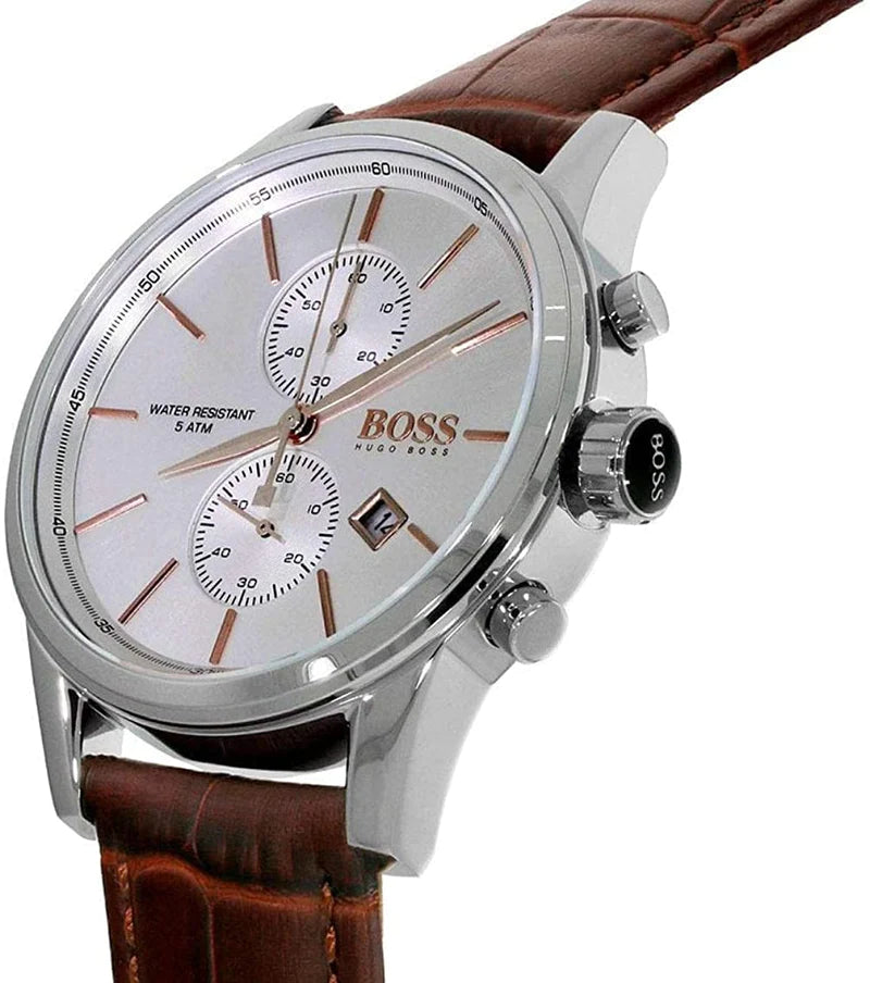  Shop Authentic Hugo Boss Jet Chronograph Quartz Silver Dial Brown Leather Strap Watch For Men - HB1513280 - Luxxuri