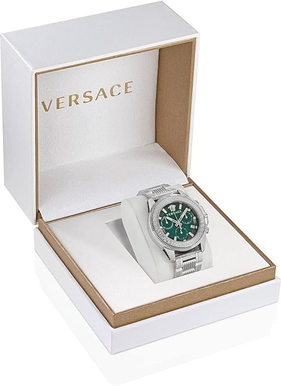  Shop Authentic Versace Greca Action Chronograph Quartz Green Dial Silver Steel Strap Watch for Men - VE3J00422 - Luxxuri