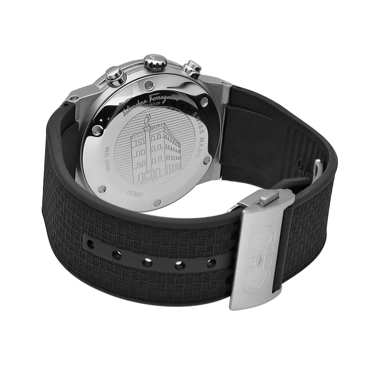  Shop Authentic Salvatore Ferragamo Sapphire Chrono Black Dial Black Silicone Strap Watch for Men - SFME00121 - Luxxuri