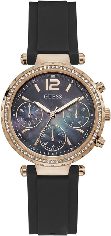  Shop Authentic Guess Solstice Diamonds Black Mother of Pearl Dial Black Rubber Strap Watch for Women - GW0113L2 - Luxxuri