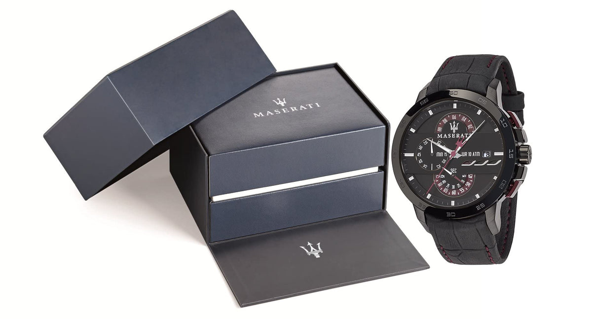  Shop Authentic Maserati Ingegno Chronograph Black Dial Black Leather Strap Watch For Men - R8871619003 - Luxxuri