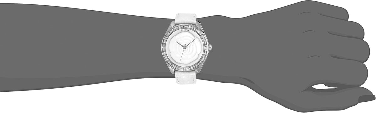  Shop Authentic Guess Rosette Analog White Dial White Leather Strap Watch For Women - W75043L1 - Luxxuri