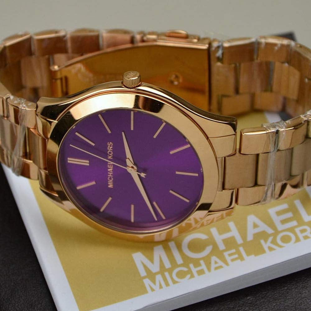  Shop Authentic Michael Kors Slim Runway Purple Dial Rose Gold Steel Strap Watch for Women - MK3293 - Luxxuri