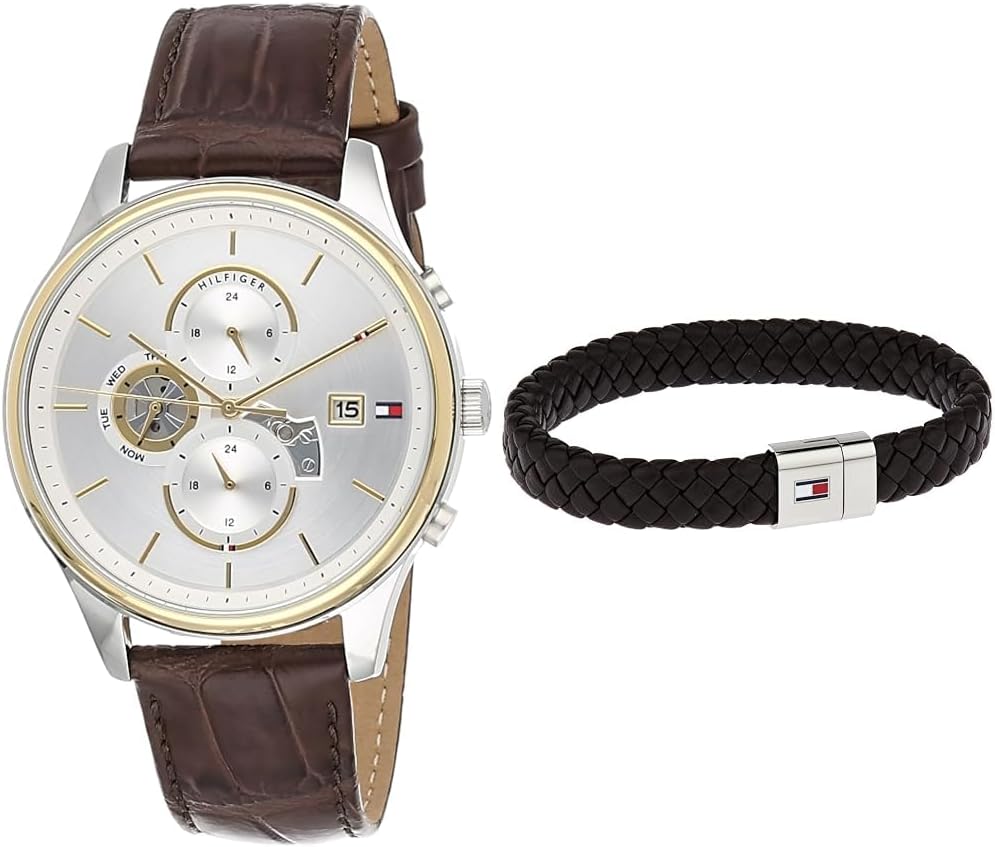  Shop Authentic Tommy Hilfiger Weston Chronograph Silver Dial Brown Leather Strap Watch For Men - 1710501 - Luxxuri