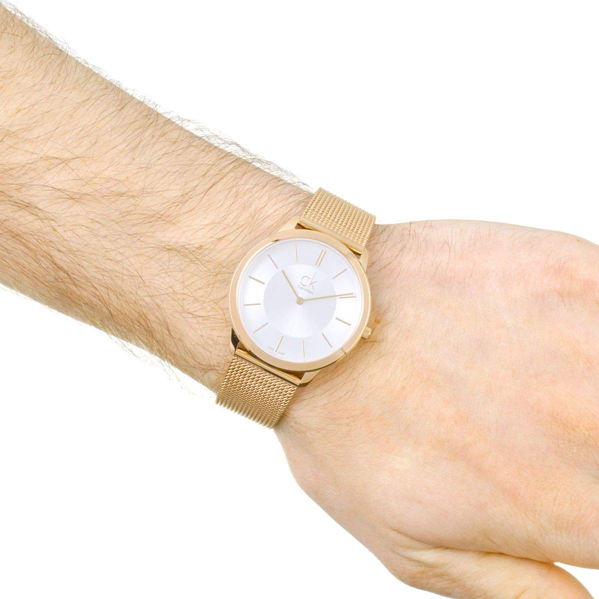  Shop Authentic Calvin Klein Minimal White Dial Rose Gold Mesh Bracelet Watch for Men - K3M21626 - Luxxuri