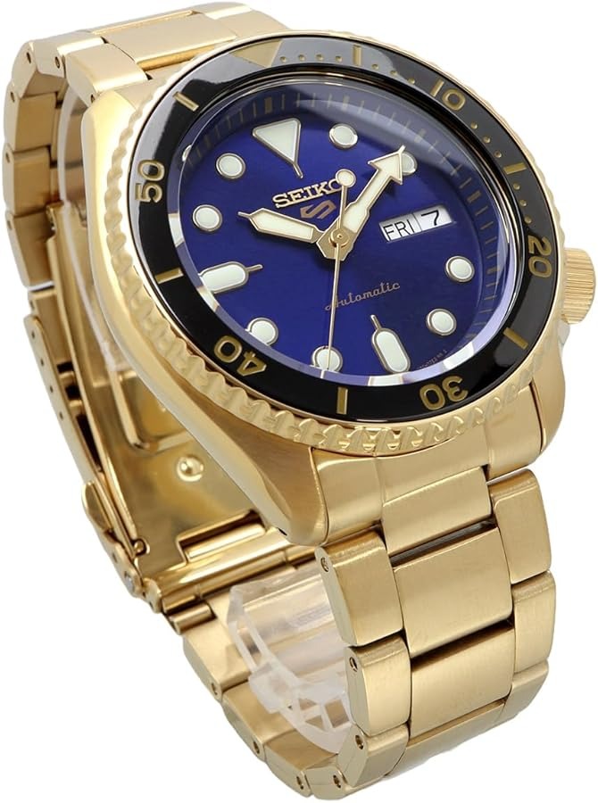  Shop Authentic Seiko 5 Sports US Special Edition Automatic Blue Dial Gold Steel Strap Watch For Men - SRPK20 - Luxxuri
