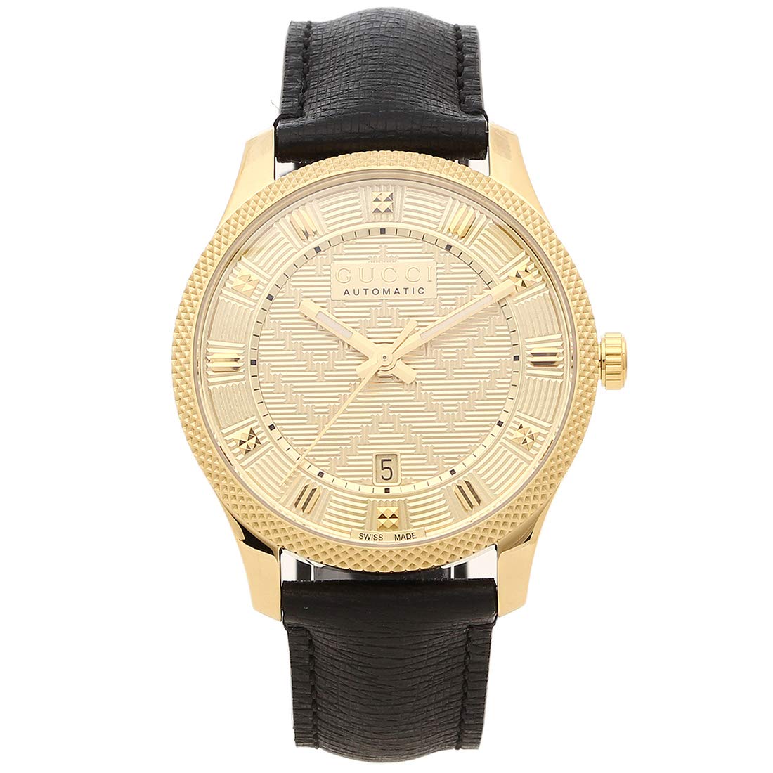  Shop Authentic Gucci Eryx Automatic Chevron Gold Dial Black Leather Strap Watch For Men - YA126340 - Luxxuri
