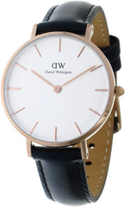 Daniel Wellington Petite Sheffield White Dial Black Leather Strap Watch For Women - DW00100174