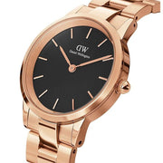  Shop Authentic Daniel Wellington Iconic Link Black Dial Rose Gold Steel Strap Watch for Women - DW00100212 - Luxxuri