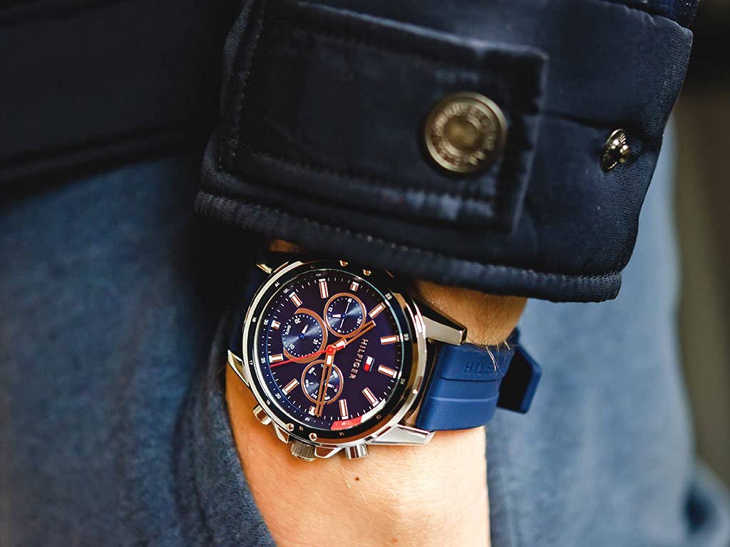  Shop Authentic Tommy Hilfiger Mason Blue Dial Blue Rubber Strap Watch for Men - 1791791 - Luxxuri
