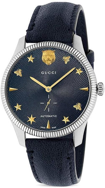  Shop Authentic Gucci G Timeless Automatic Blue Dial Black Leather Strap Watch For Men - YA126347 - Luxxuri