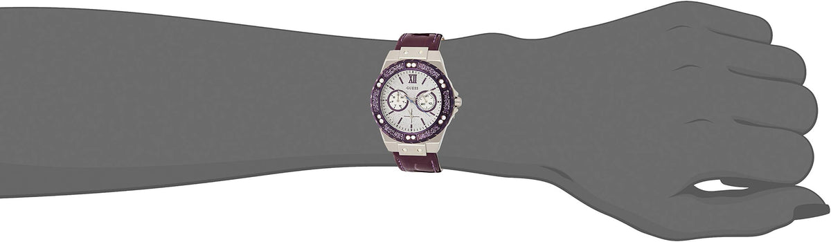  Shop Authentic Guess Limelight Quartz Silver Dial Purple Leather Strap Watch For Women - W0775L6 - Luxxuri