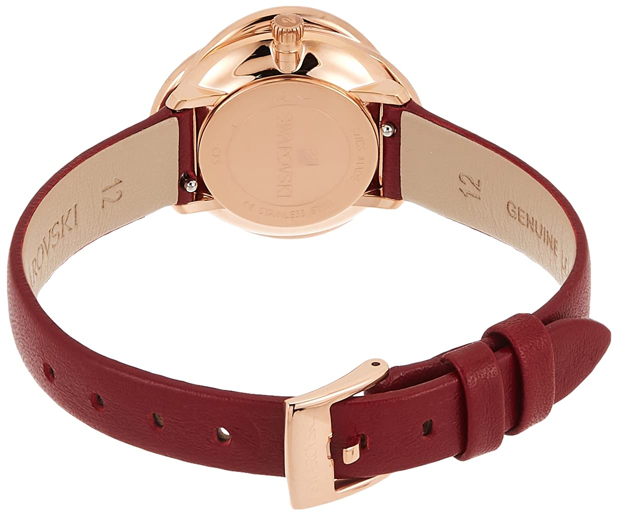  Shop Authentic Swarovski Crystal Flower Red Dial Red Leather Strap Watch for Women - 5552780 - Luxxuri