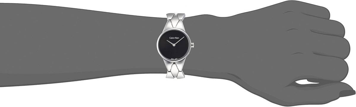  Shop Authentic Calvin Klein Snake Black Dial Silver Steel Strap Watch For Women - K6E23141 - Luxxuri