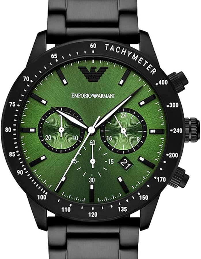  Shop Authentic Emporio Armani Mario Chronograph Green Dial Black Steel Strap Watch For Men - AR11472 - Luxxuri