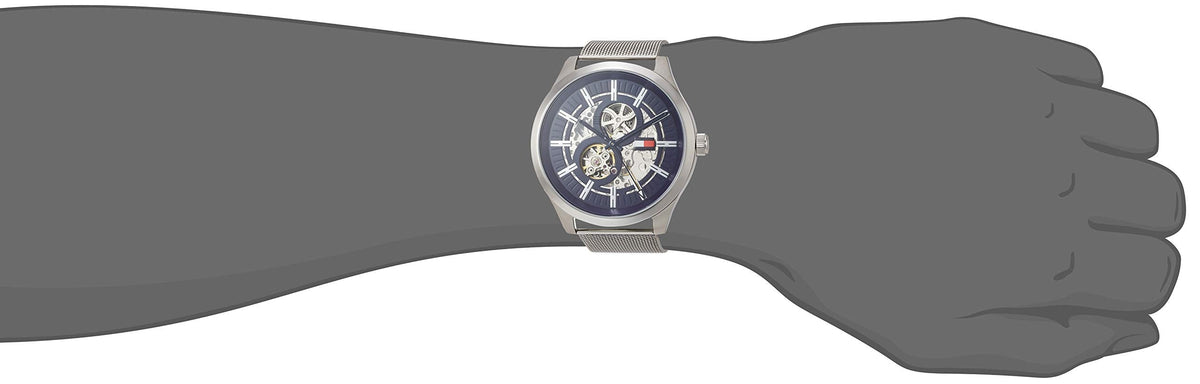  Shop Authentic Tommy Hilfiger Spencer Skeleton Black Dial Silver Mesh Bracelet Watch for Men - 1791643 - Luxxuri