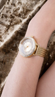  Shop Authentic Guess Soiree Diamonds Gold Dial Gold Mesh Bracelet Watch for Women - GW0402L2 - Luxxuri