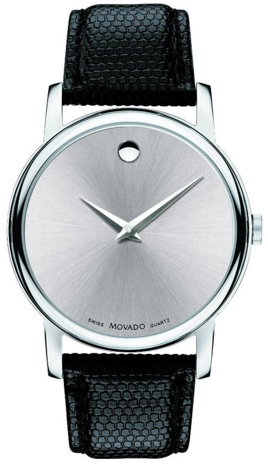  Shop Authentic Movado Museum Quartz Silver Dial Black Leather Strap Watch For Men - 2100001 - Luxxuri