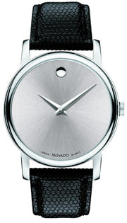 Shop Authentic Movado Museum Quartz Silver Dial Black Leather Strap Watch For Men - 2100001 - Luxxuri