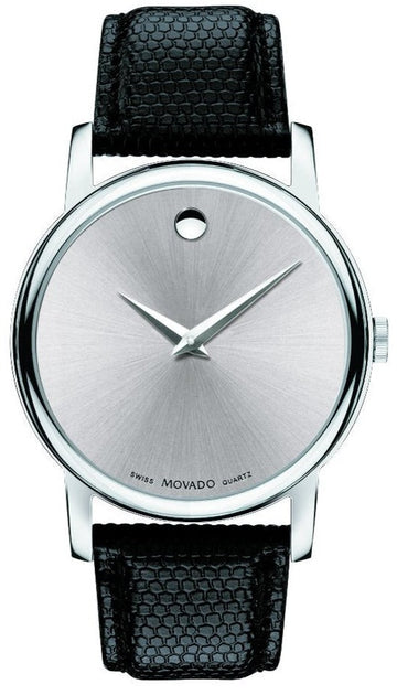  Shop Authentic Movado Museum Quartz Silver Dial Black Leather Strap Watch For Men - 2100001 - Luxxuri