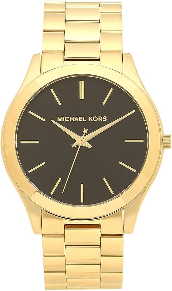  Shop Authentic Michael Kors Slim Runway Quartz Black Dial Gold Steel Strap Watch For Men - MK8621 - Luxxuri