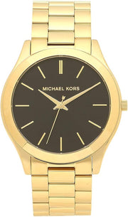  Shop Authentic Michael Kors Slim Runway Quartz Black Dial Gold Steel Strap Watch For Men - MK8621 - Luxxuri