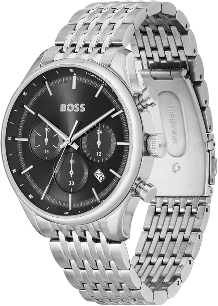  Shop Authentic Hugo Boss Gregor Chronograph Black Dial Silver Steel Strap Watch For Men - 1514082 - Luxxuri