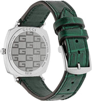  Shop Authentic Gucci Grip Quartz Silver Dial Green Leather Strap Watch For Women - YA157404 - Luxxuri