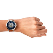  Shop Authentic Fossil Townsman Automatic Skeleton Blue Dial Brown Leather Strap Watch for Men - ME3154 - Luxxuri