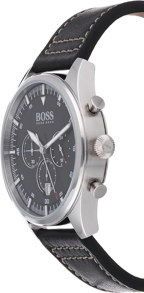  Shop Authentic Hugo Boss Pioneer Chronograph Black Dial Black Leather Strap Watch For Men - 1513708 - Luxxuri