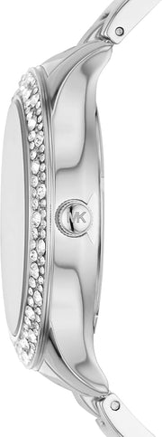  Shop Authentic Michael Kors Liliane Three Hand Mother of Pearl White Dial Silver Steel Strap Watch For Women - MK4556 - Luxxuri