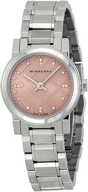  Shop Authentic Burberry The City Diamonds Pink Dial Silver Steel Strap Watch for Women - BU9223 - Luxxuri