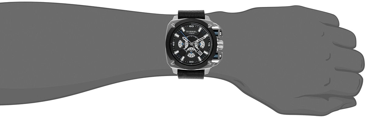  Shop Authentic Diesel BAMF Chronograph Black Dial Black Leather Strap Watch For Men - DZ7345 - Luxxuri