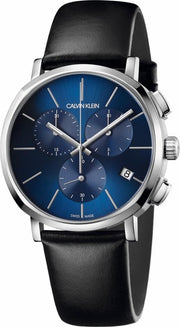  Shop Authentic Calvin Klein Chronograph Blue Dial Black Leather Strap Watch for Men - K8Q371CN - Luxxuri