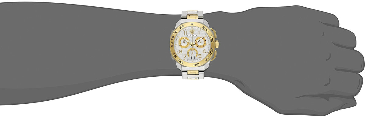  Shop Authentic Versace Dylos Chronograph Silver Dial Two Tone Steel Strap Watch for Men - VQC030015 - Luxxuri