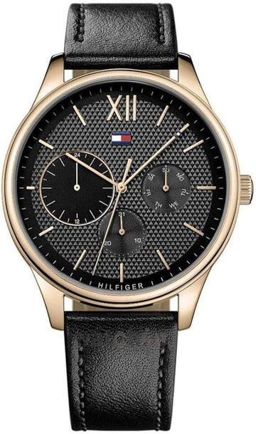  Shop Authentic Tommy Hilfiger Damon Quartz Black Dial Black Leather Strap Watch for Men - 1791419 - Luxxuri